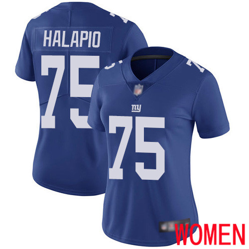 Women New York Giants #75 Jon Halapio Royal Blue Team Color Vapor Untouchable Limited Player Football NFL Jersey